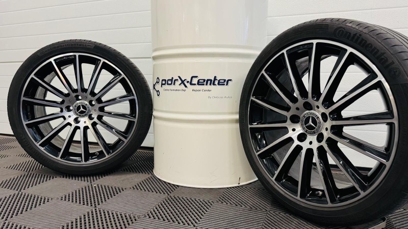 Lustrage jante alu Mercedes classe E à Bouc Bel Air avec effet poli miroir et protection anti oxydation incluse