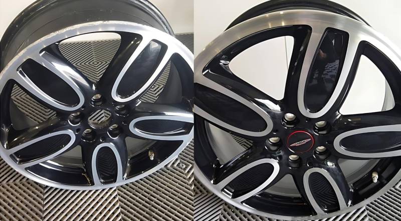 Avant et après réparation jante alu diamanté 